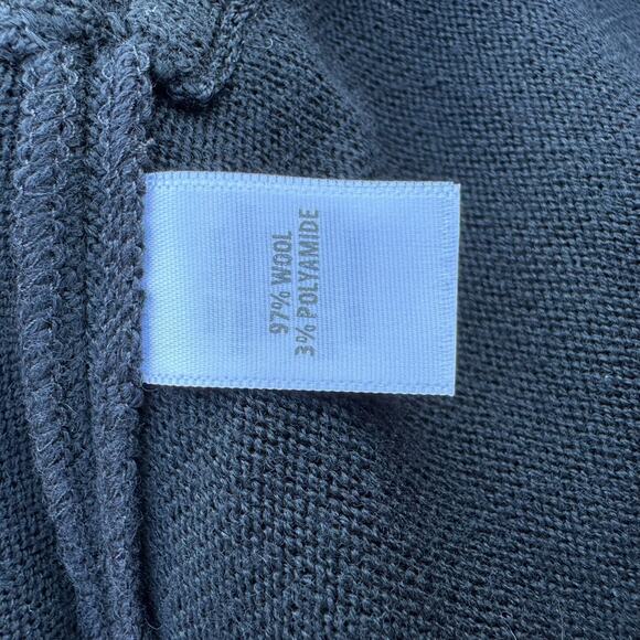 St. John Tunic Sweater S Black Wool Asymmetrical Hem Blue Stripe Pre-Fall 2016 - Picture 8 of 10